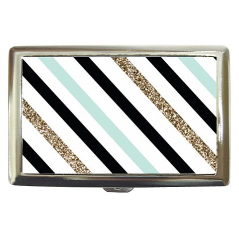 Pattern, Black, Blue, Gold, Lines, Stripes Cigarette Money Case from ArtsNow.com Front