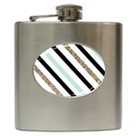 Pattern, Black, Blue, Gold, Lines, Stripes Hip Flask (6 oz)