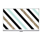 Pattern, Black, Blue, Gold, Lines, Stripes Business Card Holder