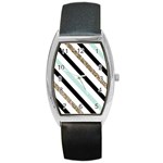 Pattern, Black, Blue, Gold, Lines, Stripes Barrel Style Metal Watch