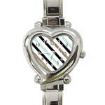 Pattern, Black, Blue, Gold, Lines, Stripes Heart Italian Charm Watch