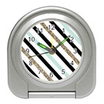 Pattern, Black, Blue, Gold, Lines, Stripes Travel Alarm Clock