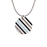 Pattern, Black, Blue, Gold, Lines, Stripes 1  Button Necklace