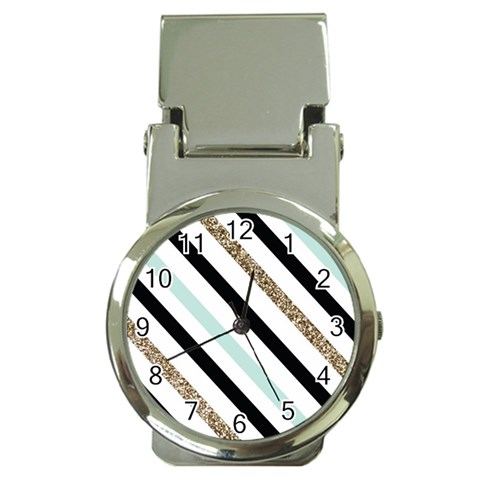 Pattern, Black, Blue, Gold, Lines, Stripes Money Clip Watches from ArtsNow.com Front