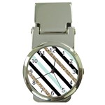 Pattern, Black, Blue, Gold, Lines, Stripes Money Clip Watches