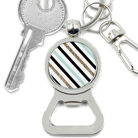 Pattern, Black, Blue, Gold, Lines, Stripes Bottle Opener Key Chain from ArtsNow.com Front