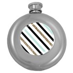 Pattern, Black, Blue, Gold, Lines, Stripes Round Hip Flask (5 oz)