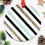 Pattern, Black, Blue, Gold, Lines, Stripes Round Ornament (Two Sides)