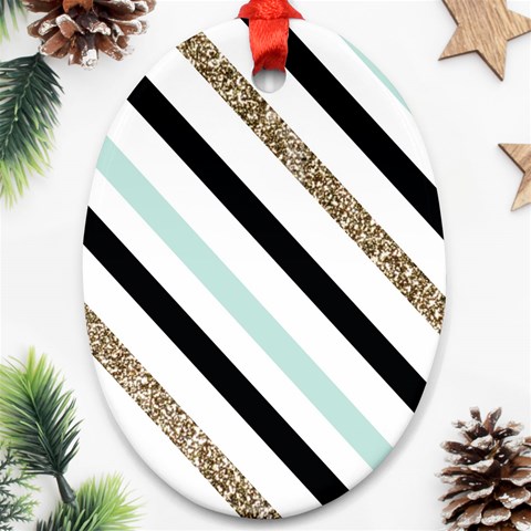 Pattern, Black, Blue, Gold, Lines, Stripes Oval Ornament (Two Sides) from ArtsNow.com Front