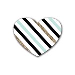 Pattern, Black, Blue, Gold, Lines, Stripes Rubber Coaster (Heart)