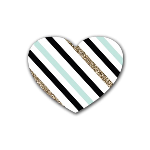 Pattern, Black, Blue, Gold, Lines, Stripes Rubber Heart Coaster (4 pack) from ArtsNow.com Front