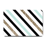 Pattern, Black, Blue, Gold, Lines, Stripes Small Doormat