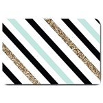 Pattern, Black, Blue, Gold, Lines, Stripes Large Doormat