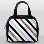 Pattern, Black, Blue, Gold, Lines, Stripes Classic Handbag (One Side)