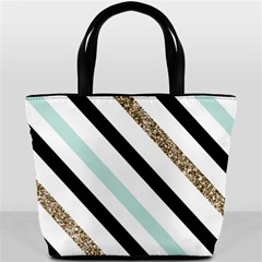 Pattern, Black, Blue, Gold, Lines, Stripes Bucket Bag from ArtsNow.com Front