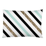 Pattern, Black, Blue, Gold, Lines, Stripes Pillow Case