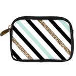 Pattern, Black, Blue, Gold, Lines, Stripes Digital Camera Leather Case