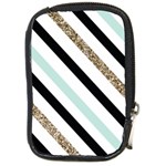 Pattern, Black, Blue, Gold, Lines, Stripes Compact Camera Leather Case