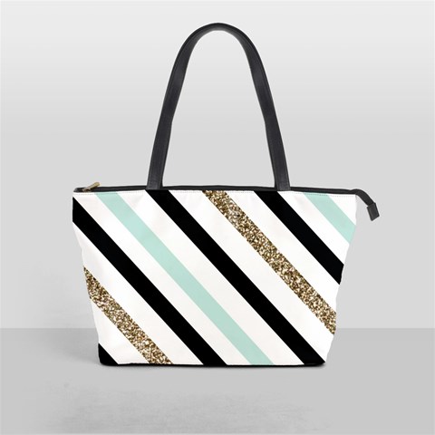 Pattern, Black, Blue, Gold, Lines, Stripes Classic Shoulder Handbag from ArtsNow.com Front