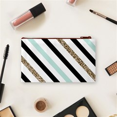 Pattern, Black, Blue, Gold, Lines, Stripes Cosmetic Bag (Small) from ArtsNow.com Back