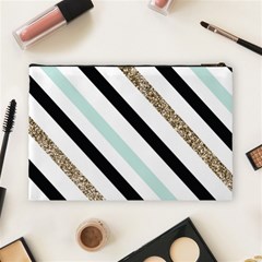 Pattern, Black, Blue, Gold, Lines, Stripes Cosmetic Bag (Large) from ArtsNow.com Back