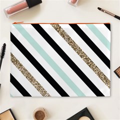 Pattern, Black, Blue, Gold, Lines, Stripes Cosmetic Bag (XL) from ArtsNow.com Front