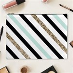 Pattern, Black, Blue, Gold, Lines, Stripes Cosmetic Bag (XL)