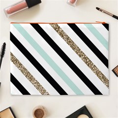 Pattern, Black, Blue, Gold, Lines, Stripes Cosmetic Bag (XL) from ArtsNow.com Back