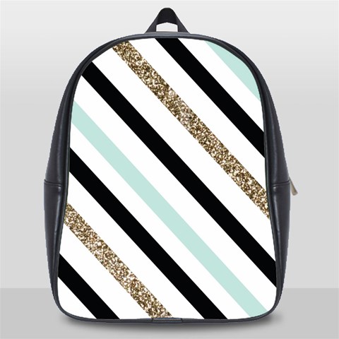 Pattern, Black, Blue, Gold, Lines, Stripes School Bag (Large) from ArtsNow.com Front