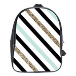 Pattern, Black, Blue, Gold, Lines, Stripes School Bag (Large)