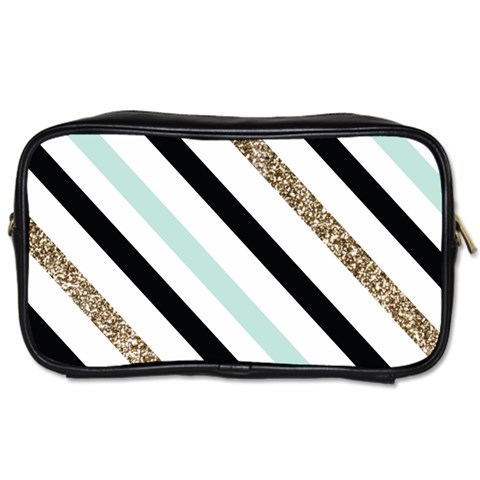 Pattern, Black, Blue, Gold, Lines, Stripes Toiletries Bag (Two Sides) from ArtsNow.com Front