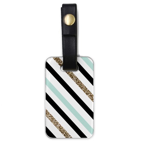 Pattern, Black, Blue, Gold, Lines, Stripes Luggage Tag (one side) from ArtsNow.com Front