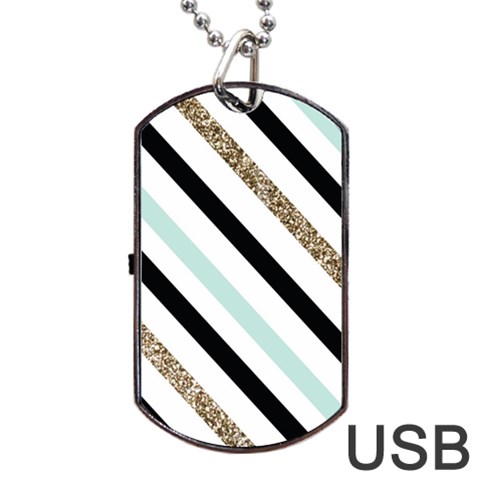 Pattern, Black, Blue, Gold, Lines, Stripes Dog Tag USB Flash (One Side) from ArtsNow.com Front