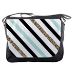 Pattern, Black, Blue, Gold, Lines, Stripes Messenger Bag