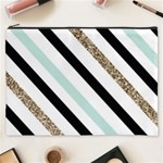 Pattern, Black, Blue, Gold, Lines, Stripes Cosmetic Bag (XXXL)