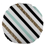 Pattern, Black, Blue, Gold, Lines, Stripes Large 18  Premium Round Cushions