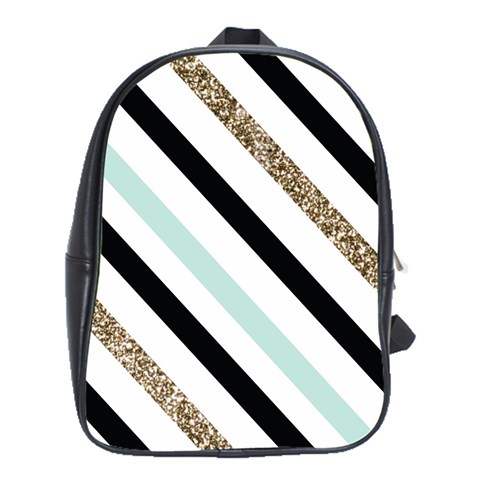 Pattern, Black, Blue, Gold, Lines, Stripes School Bag (XL) from ArtsNow.com Front