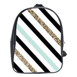 Pattern, Black, Blue, Gold, Lines, Stripes School Bag (XL)