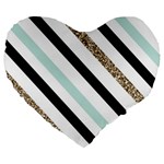 Pattern, Black, Blue, Gold, Lines, Stripes Large 19  Premium Heart Shape Cushions