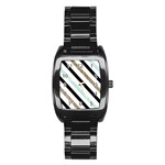 Pattern, Black, Blue, Gold, Lines, Stripes Stainless Steel Barrel Watch