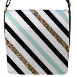 Pattern, Black, Blue, Gold, Lines, Stripes Flap Closure Messenger Bag (S)