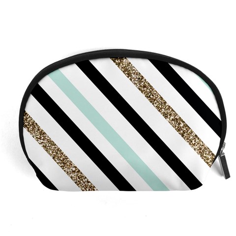 Pattern, Black, Blue, Gold, Lines, Stripes Accessory Pouch (Large) from ArtsNow.com Front