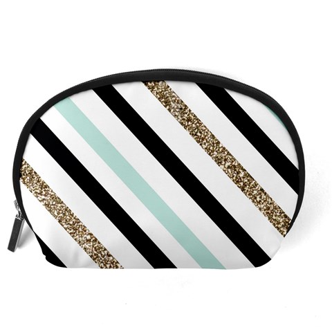 Pattern, Black, Blue, Gold, Lines, Stripes Accessory Pouch (Large) from ArtsNow.com Back