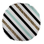 Pattern, Black, Blue, Gold, Lines, Stripes Large 18  Premium Flano Round Cushions