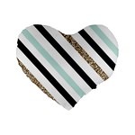 Pattern, Black, Blue, Gold, Lines, Stripes Standard 16  Premium Flano Heart Shape Cushions