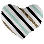 Pattern, Black, Blue, Gold, Lines, Stripes Large 19  Premium Flano Heart Shape Cushions