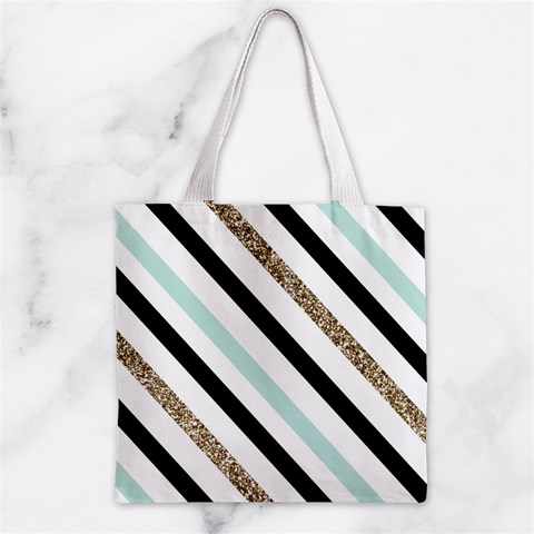 Pattern, Black, Blue, Gold, Lines, Stripes Zipper Grocery Tote Bag from ArtsNow.com Front