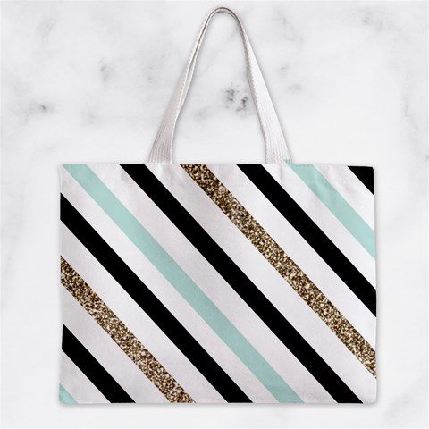 Pattern, Black, Blue, Gold, Lines, Stripes Zipper Mini Tote Bag from ArtsNow.com Front