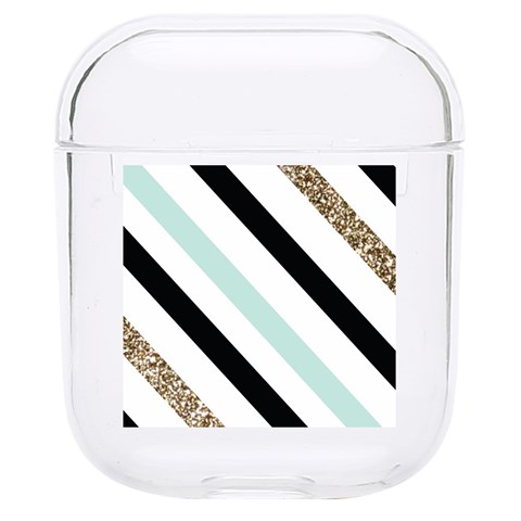 Pattern, Black, Blue, Gold, Lines, Stripes Hard PC AirPods 1/2 Case from ArtsNow.com Front