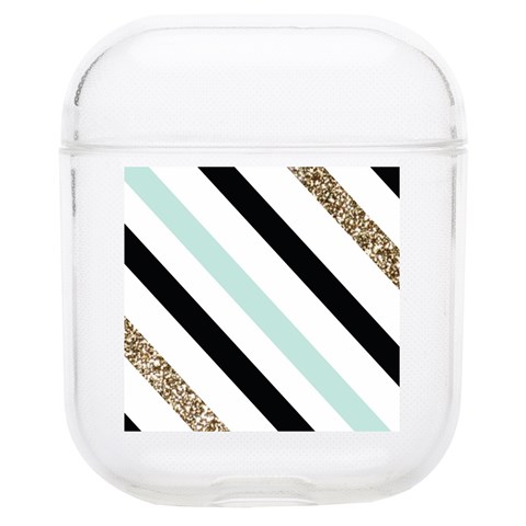 Pattern, Black, Blue, Gold, Lines, Stripes Soft TPU AirPods 1/2 Case from ArtsNow.com Front